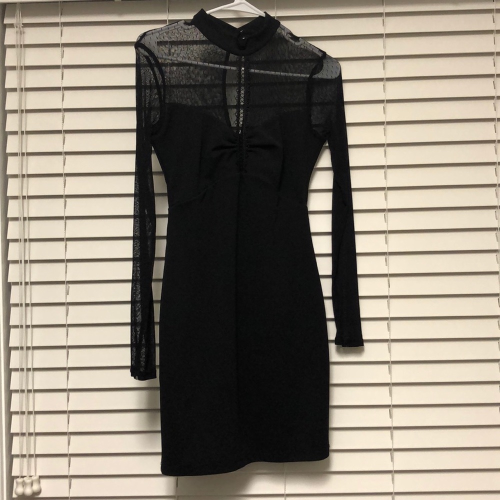 Lulu’s Black Mesh Long Sleeve Bodycon Dress